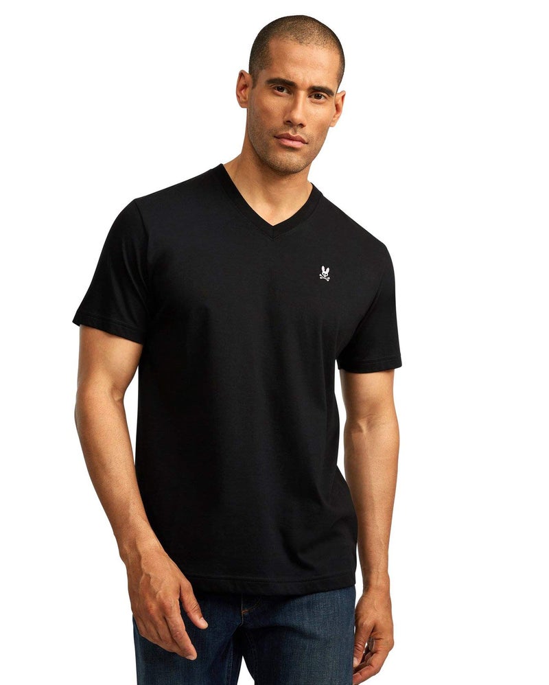 Psycho Bunny Men's Short Sleeve Casual V Neck Bunny Tee T Shirt/Undershirt, Black, XL - Image 1